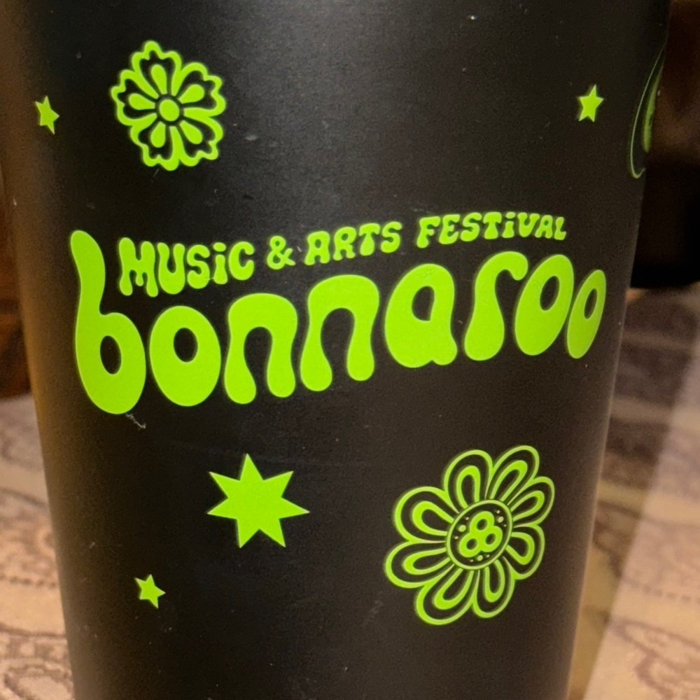 Bonnaroo Music & Arts Festival Manchester TN Black Tumbler Cup 16oz Steelys wLid - Picture 8 of 8